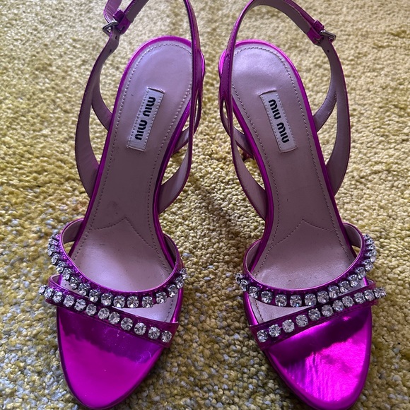 Miu Miu Fuchsia Strappy Heels with Rhinestones - Picture 1 of 2